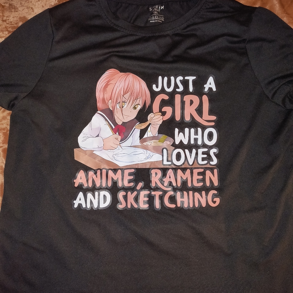 NWT just a girl who loves anime,ramen, & sketching tshirt